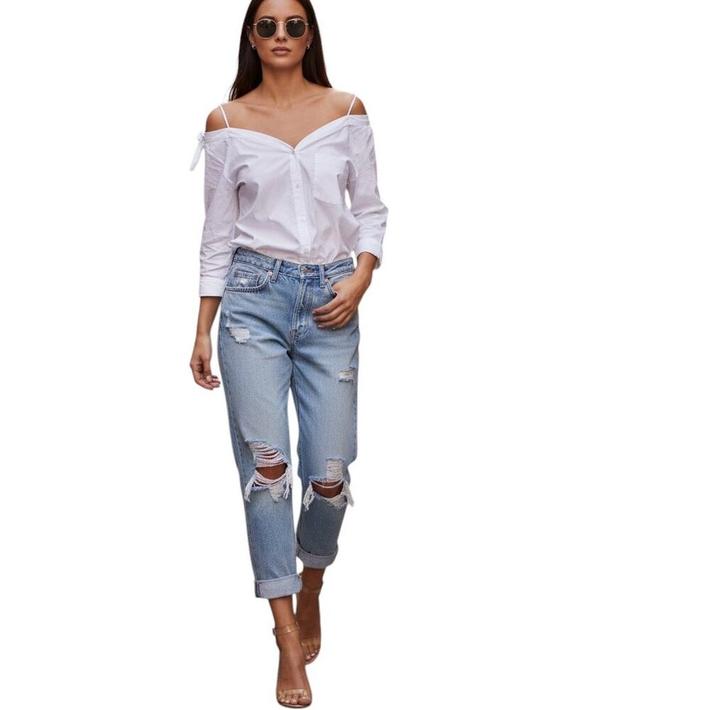 Agolde Blue 90's Boyfriend Jeans Distressed, Size 6 (28 Waist)
